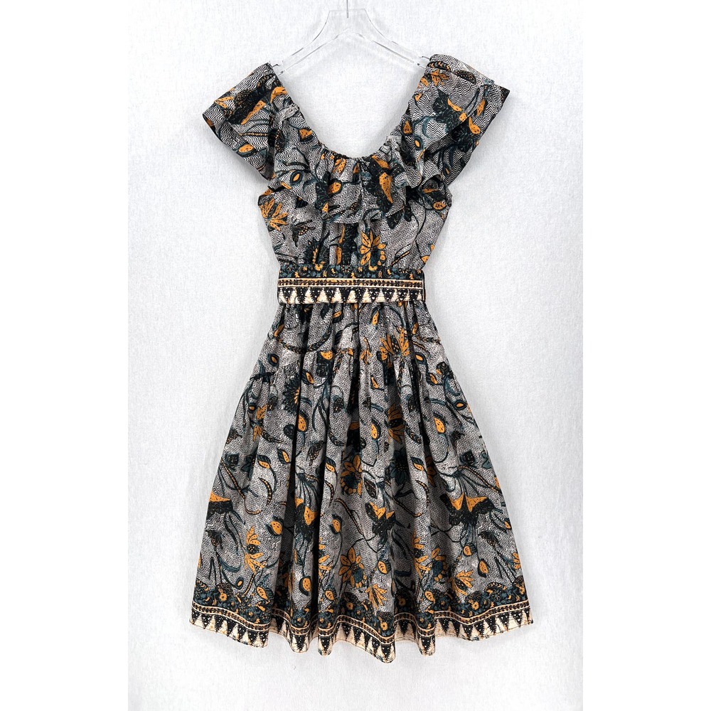 ULLA JOHNSON Amira Midi Dress Womens 6 White Green Portofino Printed Cotton - Picture 6 of 16